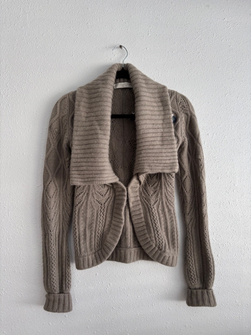 Stella McCartney Wool Cashmere Knit Dark Grey Wide Collar Embroidered Cardigan